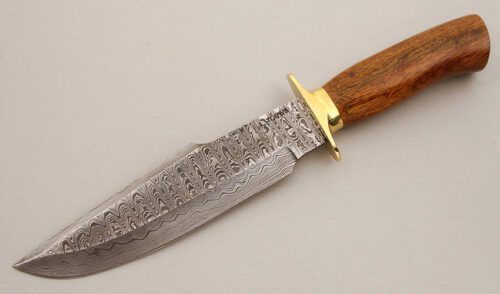 Leonard Toews Damascus Fighter with Desert Ironwood Handle handle material - Obverse Side - Item #KLC14020