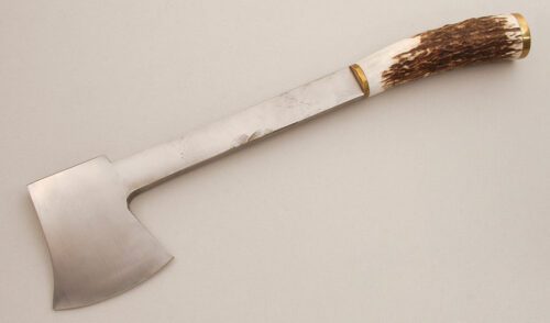 Mike Mann Hatchet with Stag handle material - Obverse Side - Item #KLC14034