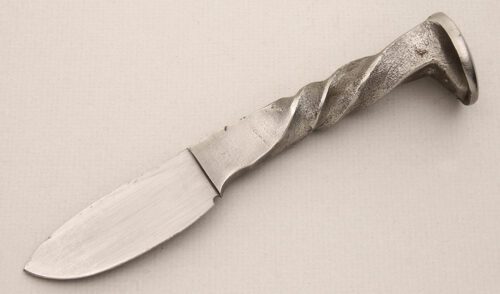 Charles Sisemore Railroad Spike Knife with Carbon Steel handle material - Obverse Side - Item #KLC14040
