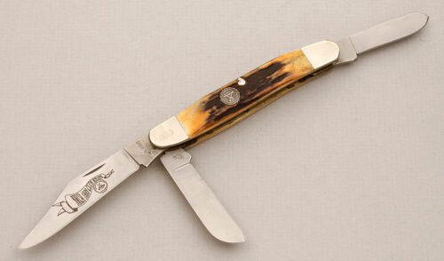Bear MGC Cutlery 1993 NKCA Club Trapper with Burnt Stag Handle Scales handle material - Obverse Side - Item #KLC14045