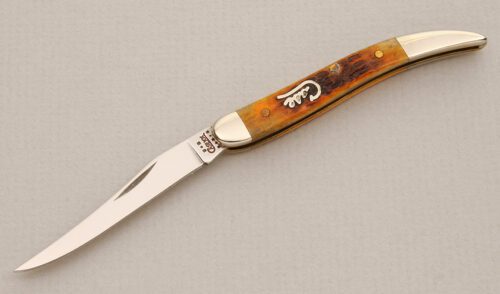 Case Cutlery Case Texas Toothpick with Autumn Jigged Bone handle material - Obverse Side - Item #KLC14070