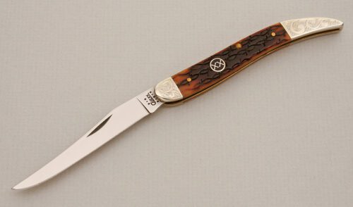 Case Cutlery Case Medium Toothpick with Barbed Wire Jigged Bone handle material - Obverse Side - Item #KLC14072
