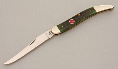 Case Cutlery Case Toothpick with Green Jigged Bone handle material - Obverse Side - Item #KLC14073