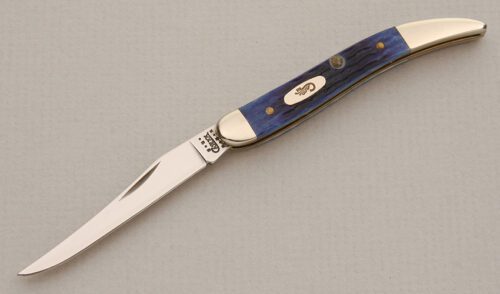 Case Cutlery Case Texas Toothpick with Blue Jigged Bone handle material - Obverse Side - Item #KLC14075