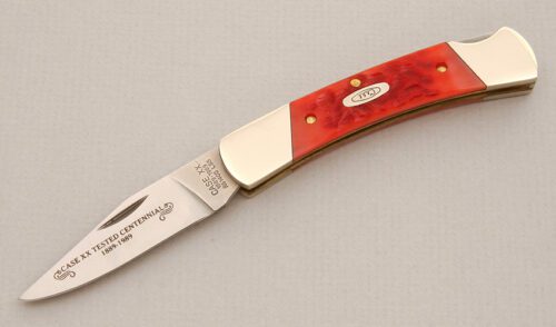 Case Cutlery Case Centennial Lockback with Red Jigged Bone handle material - Obverse Side - Item #KLC14088