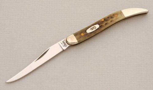 Case Cutlery Case Texas Toothpick with Olive Jigged Bone handle material - Obverse Side - Item #KLC14089