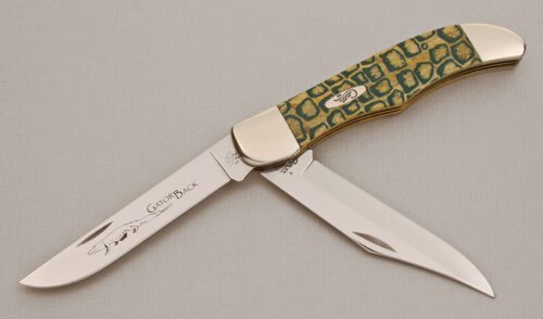 Case Cutlery Gator Back Folder with Green Textured Sheath handle material - Obverse Side - Item #KLC14106