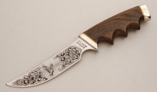 Gerber Knives Model 525 Commemorative with Ebony Wood handle material - Obverse Side - Item #KLC14114