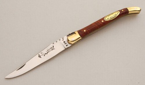 Laguiole Knives Rossignol Folder with Amboyna Burl Wood handle material - Obverse Side - Item #KLC14118