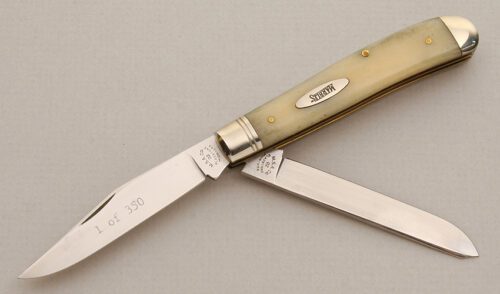 Marble's Knives Small Trapper with Smooth White Bone handle material - Obverse Side - Item #KLC14129