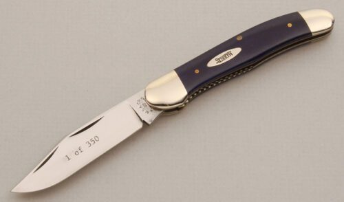 Marble's Knives Linerlock with Blue Smooth Bone handle material - Obverse Side - Item #KLC14133