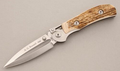 A.G. Russell K87 One Hand Dagger with Stag Handle Scales handle material - Obverse Side - Item #KLC14166