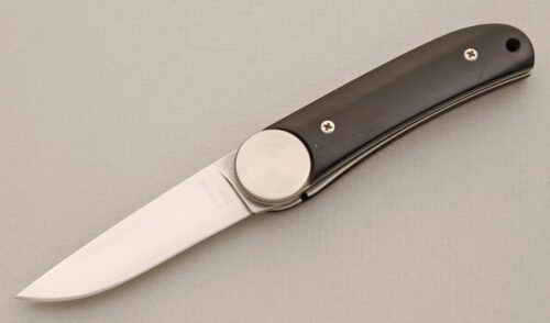 Florinox Cutlery D. Lemaire Rotary Wheel Knife with Black Paper Micarta Handle handle material - Obverse Side - Item #KLC14168