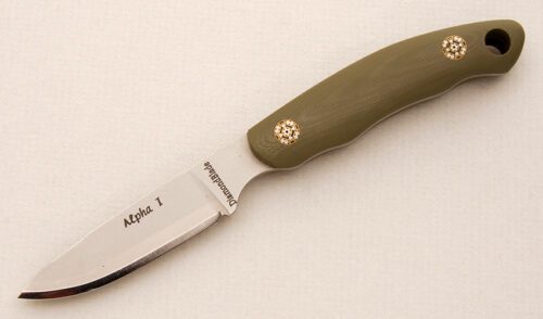 DiamondBlade Alpha 1 with OD Green G10 handle material - Obverse Side - Item #KLC14181