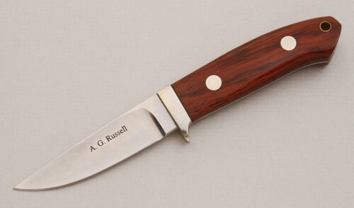 A.G. Russell Loveless Style Caper Finn with Cocobolo Wood Scales handle material - Obverse Side - Item #KLC14186