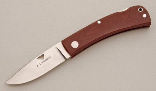 A.G. Russell Brute Lockback with Burgundy Micarta Frame handle material - Obverse Side - Item #KLC14187