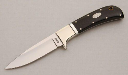 Hiro Knives Drop Point Hunter with Black G-10 Handle Scales handle material - Obverse Side - Item #KLC14189