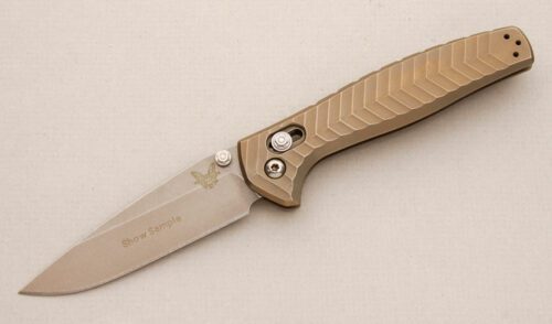 Benchmade Knives 781 Anthem Axis Lock with Bronze Anodized Titanium Frame handle material - Obverse Side - Item #KLC14191