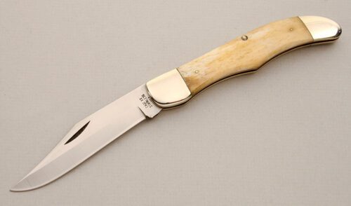 Case Cutlery W165 SSP SAB Folding Hunter with Smooth White Bone Scales handle material - Obverse Side - Item #KLC14205