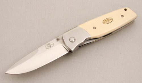 Fallkniven Knives PXL Folding Knife with Ivory Micarta Scales handle material - Obverse Side - Item #KLC14217