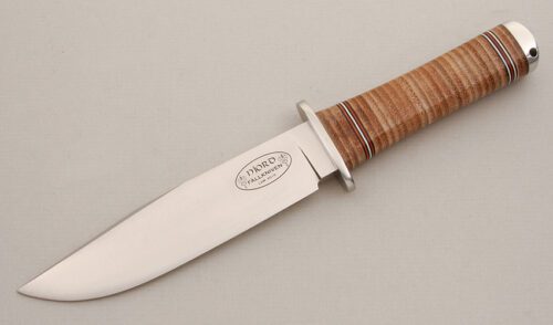 Fallkniven Knives NL3 Njord Bowie with Stacked Leather Handle handle material - Obverse Side - Item #KLC14221