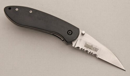 Kershaw Knives 1500 Mini Task Left Handed with Polished Black G10 handle material - Obverse Side - Item #KLC14223