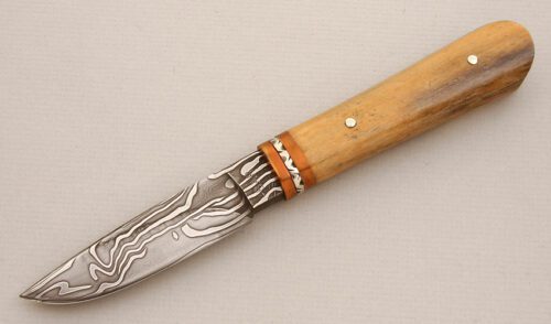 Brad Rutherford Damascus Hunter with Giraffe Bone Handle handle material - Obverse Side - Item #KLC14255
