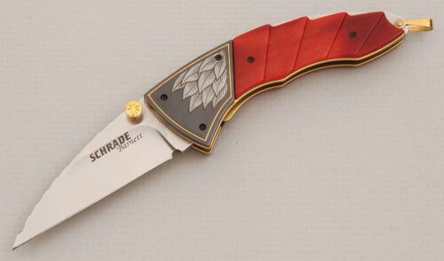 Schrade Cutlery SB1 Folder with Red Bone Handle Scales handle material - Obverse Side - Item #KLC14262