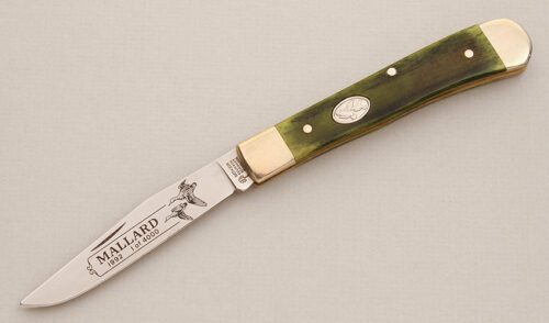 Boker Knives Wildlife Series 1992 Mallard with Green Smooth Bone handle material - Obverse Side - Item #KLC14284