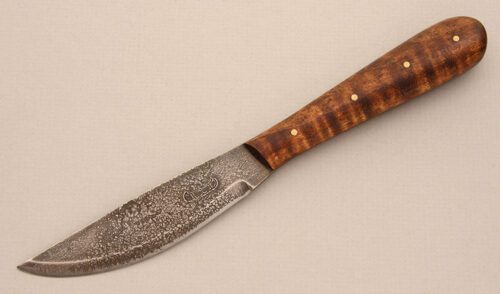 Ragweed Forge Skinner with Curly Maple Handle Scales handle material - Obverse Side - Item #KLC14285