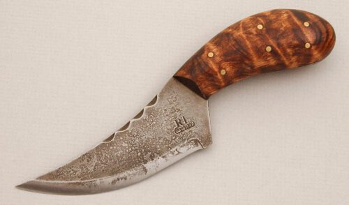 Ragweed Forge Dean Oliver Skinner with Curly Maple Handle Scales handle material - Obverse Side - Item #KLC14290