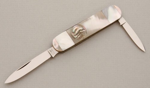 Hen & Rooster Knives 660P Lobster Folder with Abalone & Mother of Pearl handle material - Obverse Side - Item #KLC14295