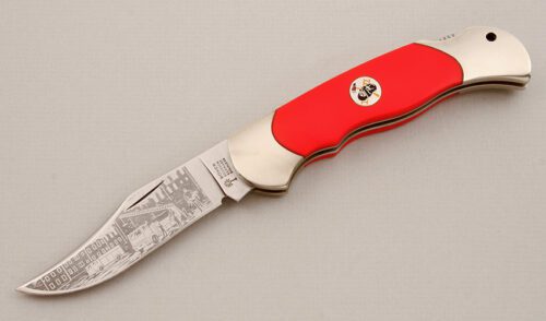 Boker Knives 1994 Firefighter Lockback with Fire Engine Red Micarta handle material - Obverse Side - Item #KLC14297