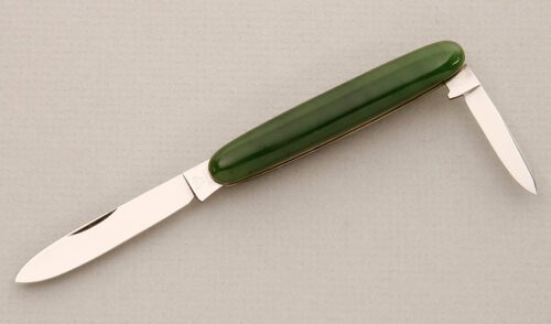 Hen & Rooster Knives Pen Knife with Jade Handle Scales handle material - Obverse Side - Item #KLC14299