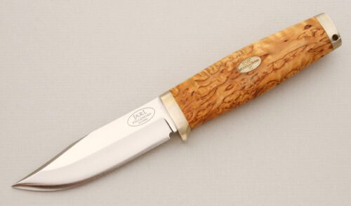 Fallkniven Knives SK1 Jarl with Curly Birch Handle handle material - Obverse Side - Item #KLC14300