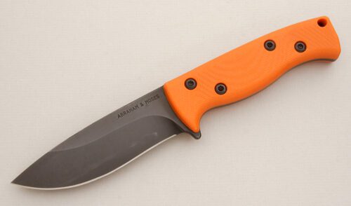 Abraham & Moses Knives AM1 Survival Knife with Orange G10 Handle Scales handle material - Obverse Side - Item #KLC14302
