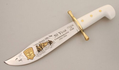 Case Cutlery 50th Year Normandy Bowie with White Synthetic Handle handle material - Obverse Side - Item #KLC14309