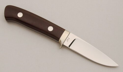 James Poplin Drop Point Hunter with Burgundy Linen Micarta Scales handle material - Obverse Side - Item #KLC14333