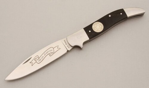 A.G. Russell 2011 Texas Ranger Folder with Black Rucarta Scales handle material - Obverse Side - Item #KLC14352