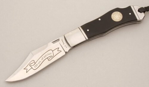 A.G. Russell 2012 Texas Ranger Lockback with Ebony Rucarta Scales handle material - Obverse Side - Item #KLC14353