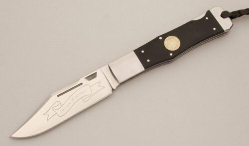 A.G. Russell 2014 Texas Ranger Lockback with Black G10 Scales handle material - Obverse Side - Item #KLC14354
