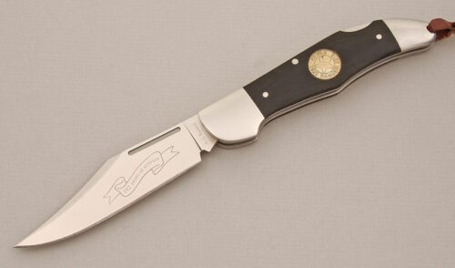 A.G. Russell 2015 Texas Ranger Lockback with Smooth Black G10 Scales handle material - Obverse Side - Item #KLC14355