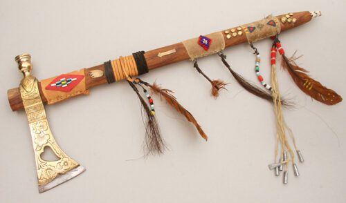 Unknown Maker Pipehawk & Hanging Pipe with Exotic Wood Handle handle material - Obverse Side - Item #KLC14360
