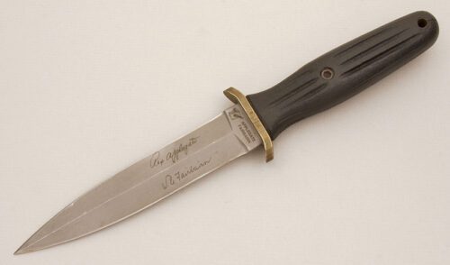 BlackJack Knives Applegate/Fairbairn Dagger with Black Zytel Handle handle material - Obverse Side - Item #KLC14361