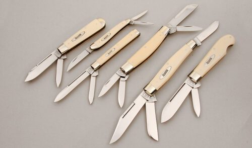 Marble's Knives Set of 6- White Micarta with White Micarta Scales handle material - Obverse Side - Item #KLC14371