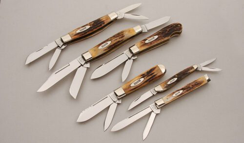 Marble's Knives 6 Piece Set- Stag with Sambar Stag Handle Scales handle material - Obverse Side - Item #KLC14373