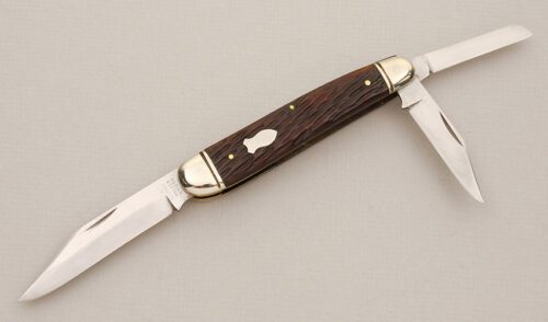 Schrade Cutlery Model 804 Whittler with Peachseed Jigged Brown Bone handle material - Obverse Side - Item #KLC14374