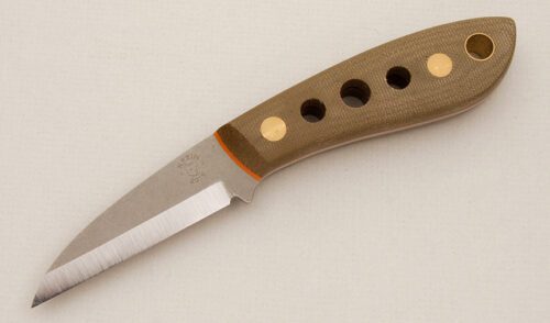 Tom Krein 2019 Bushcraft Whittler with Green Linen Micarta Scales handle material - Obverse Side - Item #KLC14378