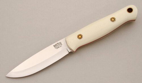 Bark River Knife & Tool Bushcrafter LT with White Linen Micarta Scales handle material - Obverse Side - Item #KLC14380