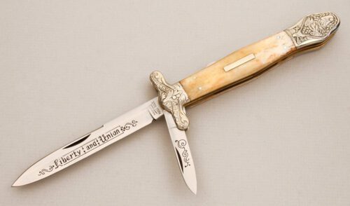Parker Cutlery EK-8 Folding Bowie with Smooth Bone Handle Scales handle material - Obverse Side - Item #KLC14384